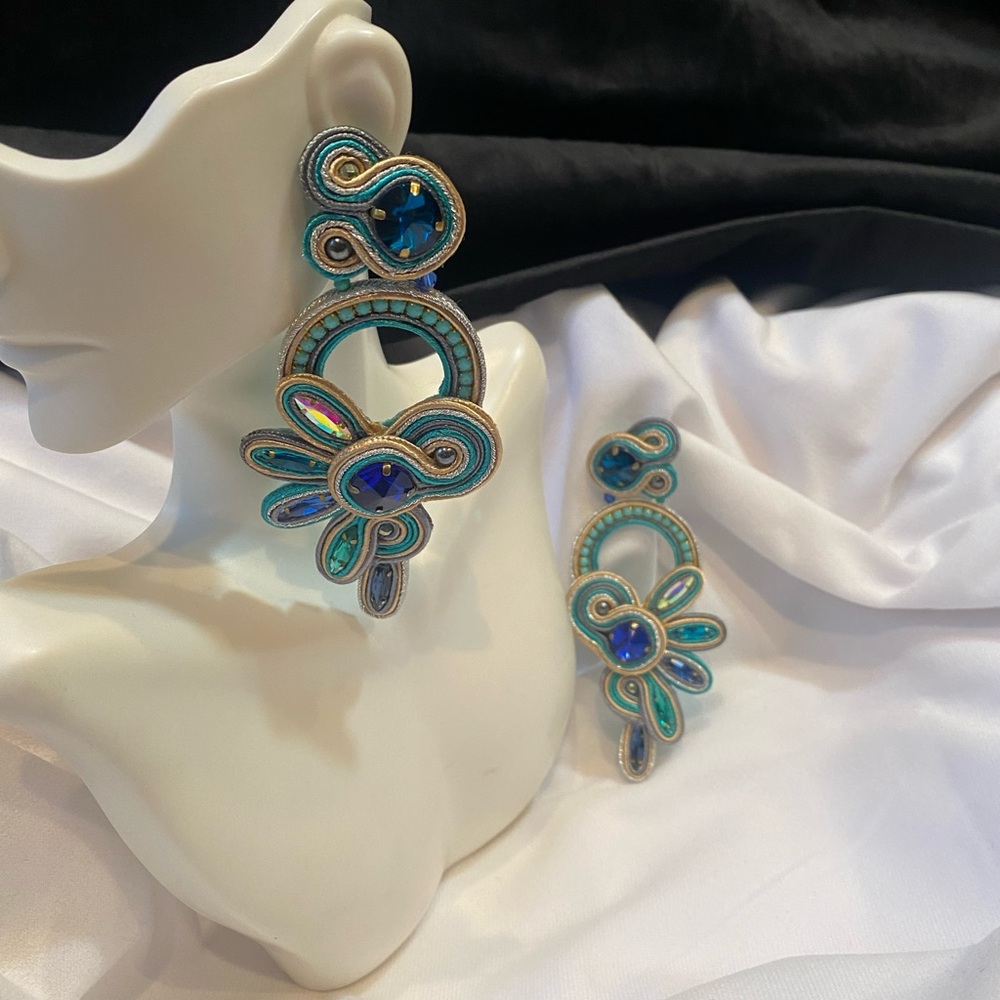 Elegant Blue and Gold Statement Earrings